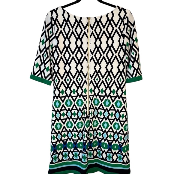 Eliza J Black White Green Boxy Geometrical 3/4 Sleeve Jersey Knit ShiftDress Mod - Picture 4 of 11